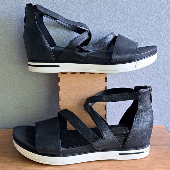 Eileen Fisher Sally Women’s 10 Black Leather Strappy Wedge Sandals Sport Shoes main image 8